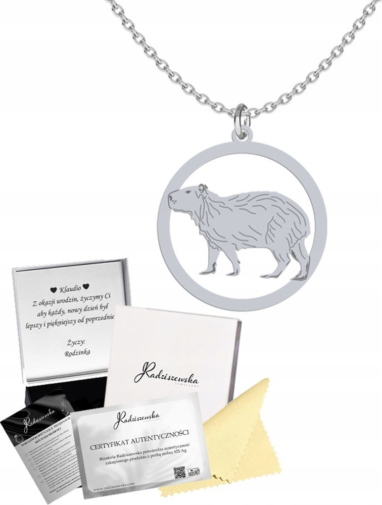 Radziszewska Jewellery Naszyjnik Srebrny z KAPIBARĄ Łańcuszek SREBRO 925 Prezent Biżuteria GRAWER