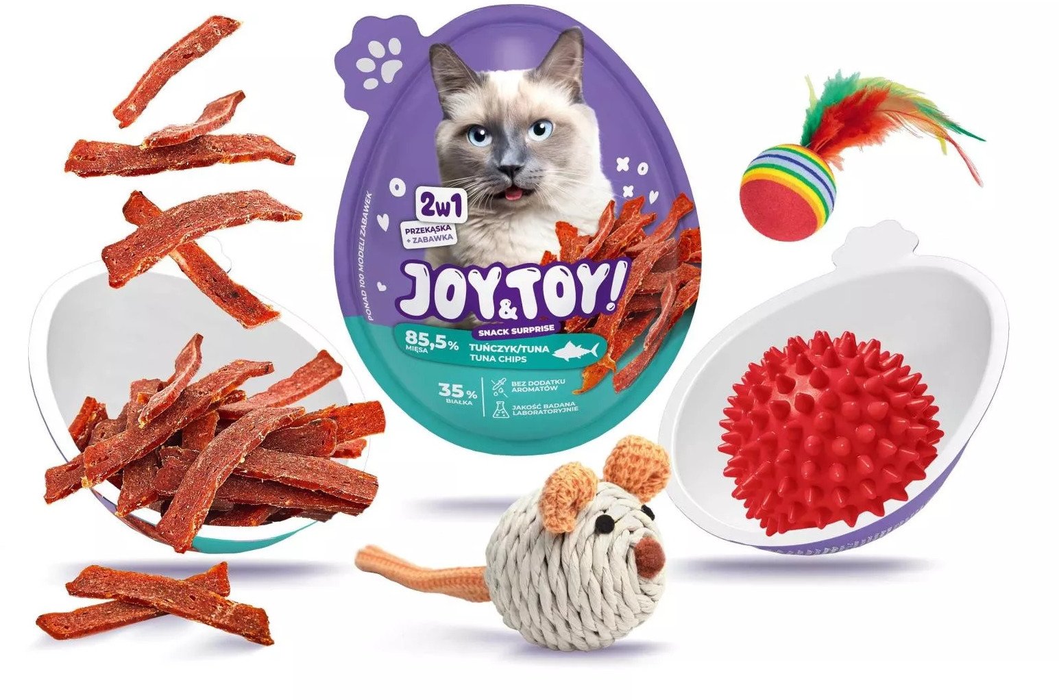 JOY&TOY! SNACK SUPRISE DLA KOTA 2w1 ZABAWKA+SMAKOŁYK 20g TUŃCZYK /18