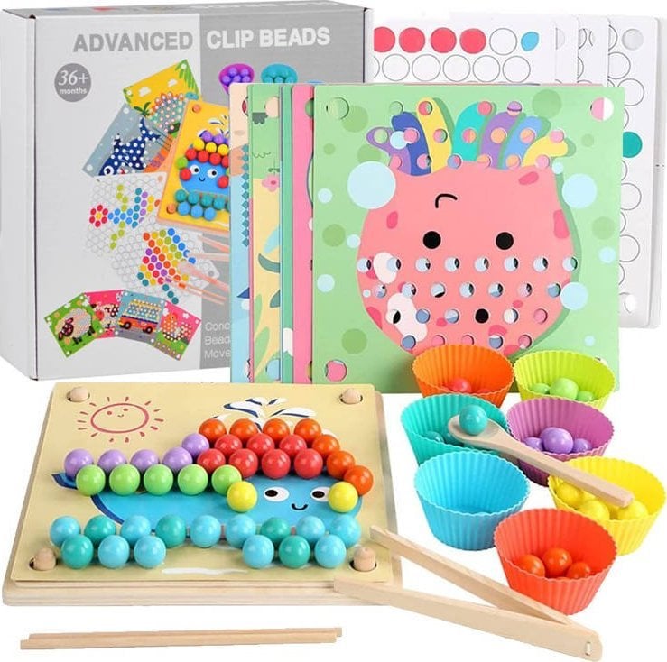 Jokomisiada Układanka edukacyjna Montessori Mozaika Koraliki Kulki drewniane ZA4438