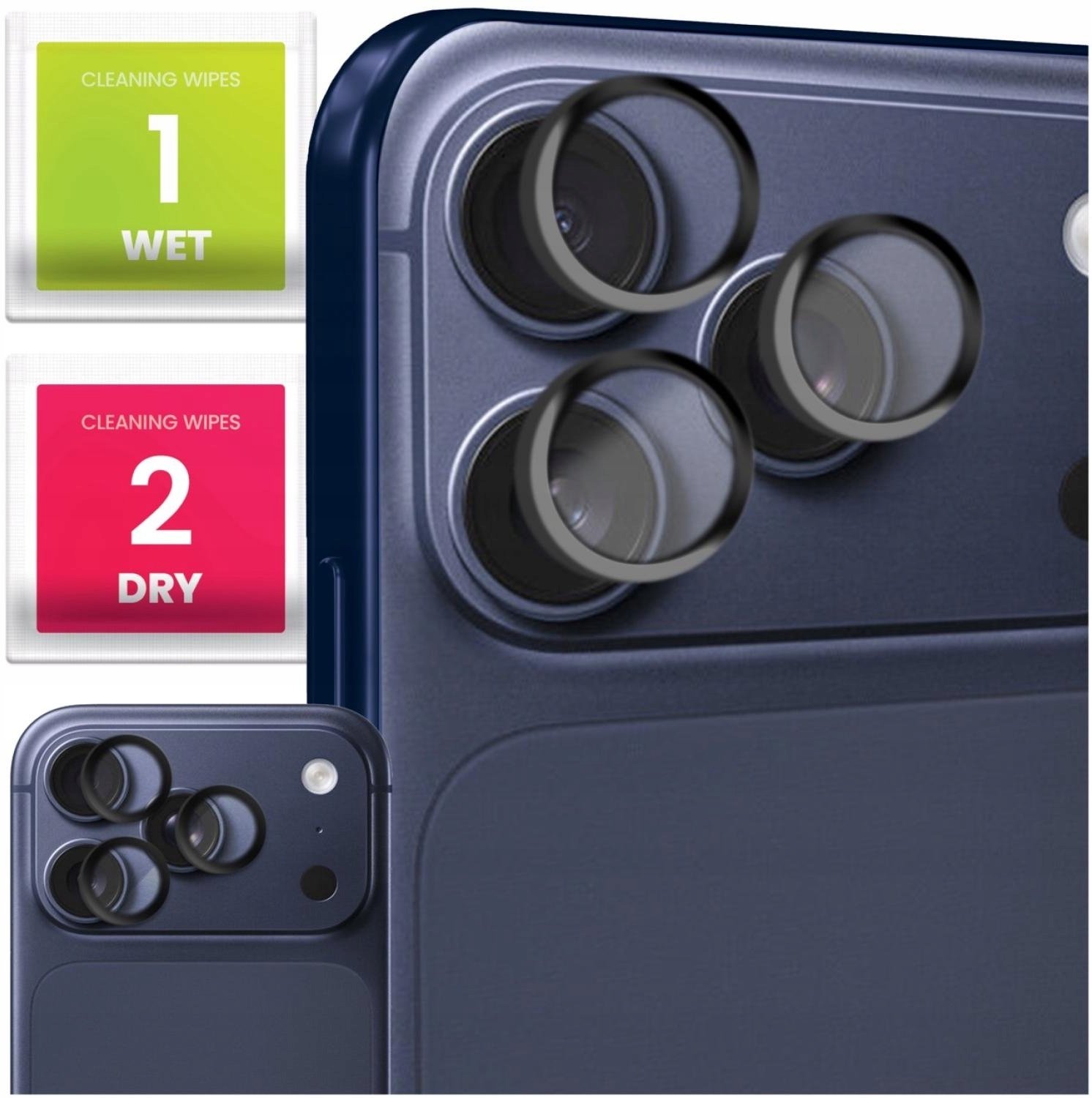 3x Szkło Na Aparat Do Apple iPhone 17 Pro Max (Na Obiektywy, Czarne, 9H)