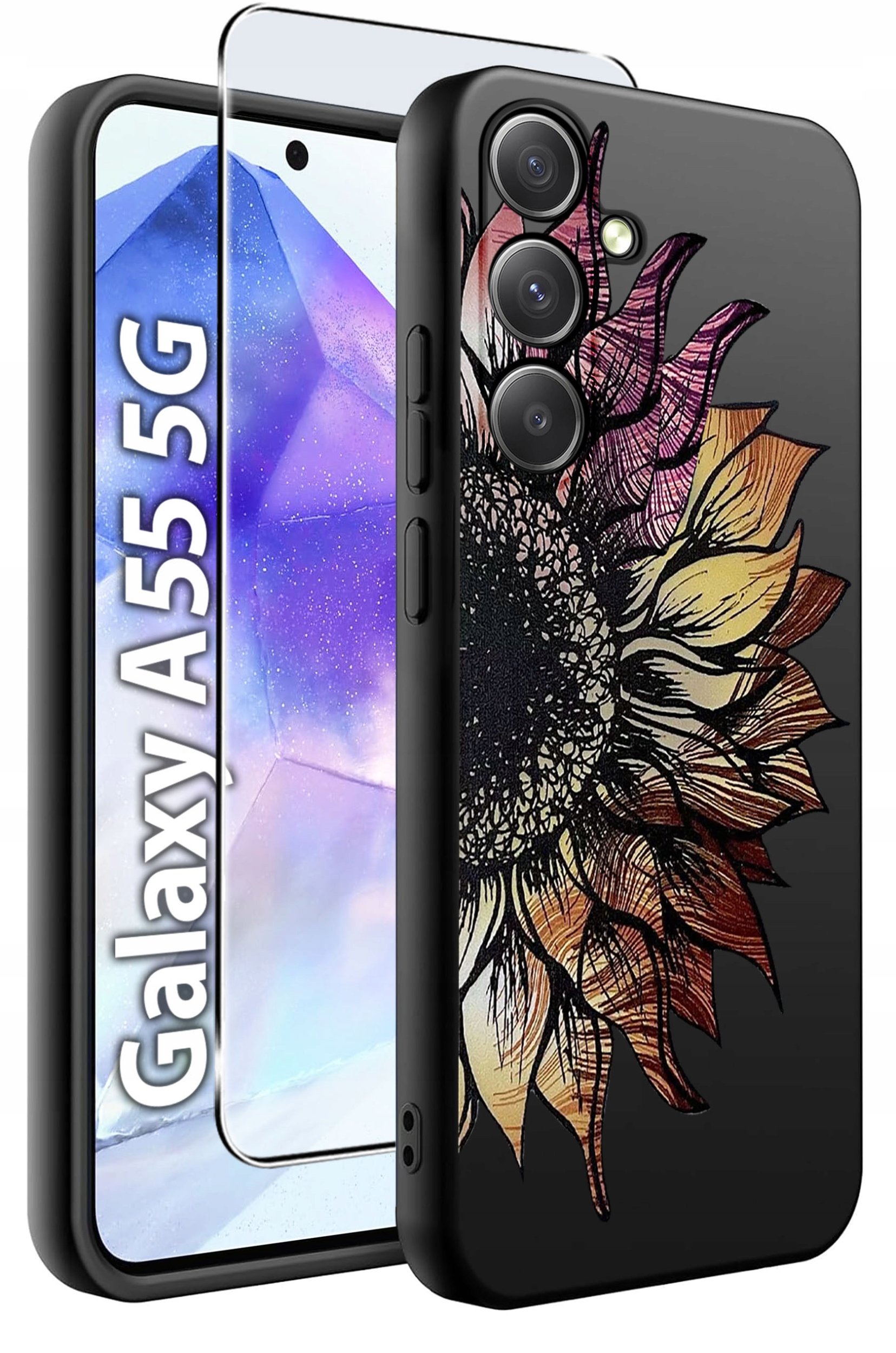 ETUI do Samsung A55 5G WZORY | SILIKONOWE MATT CASE + SZKŁO HARTOWANE 9H