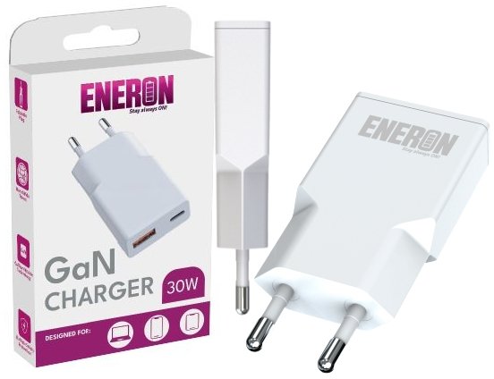 SZYBKA ŁADOWARKA SIECIOWA USB-C+A 30W GaN Slim DO TELEFONU/TABLETU Type-C biała