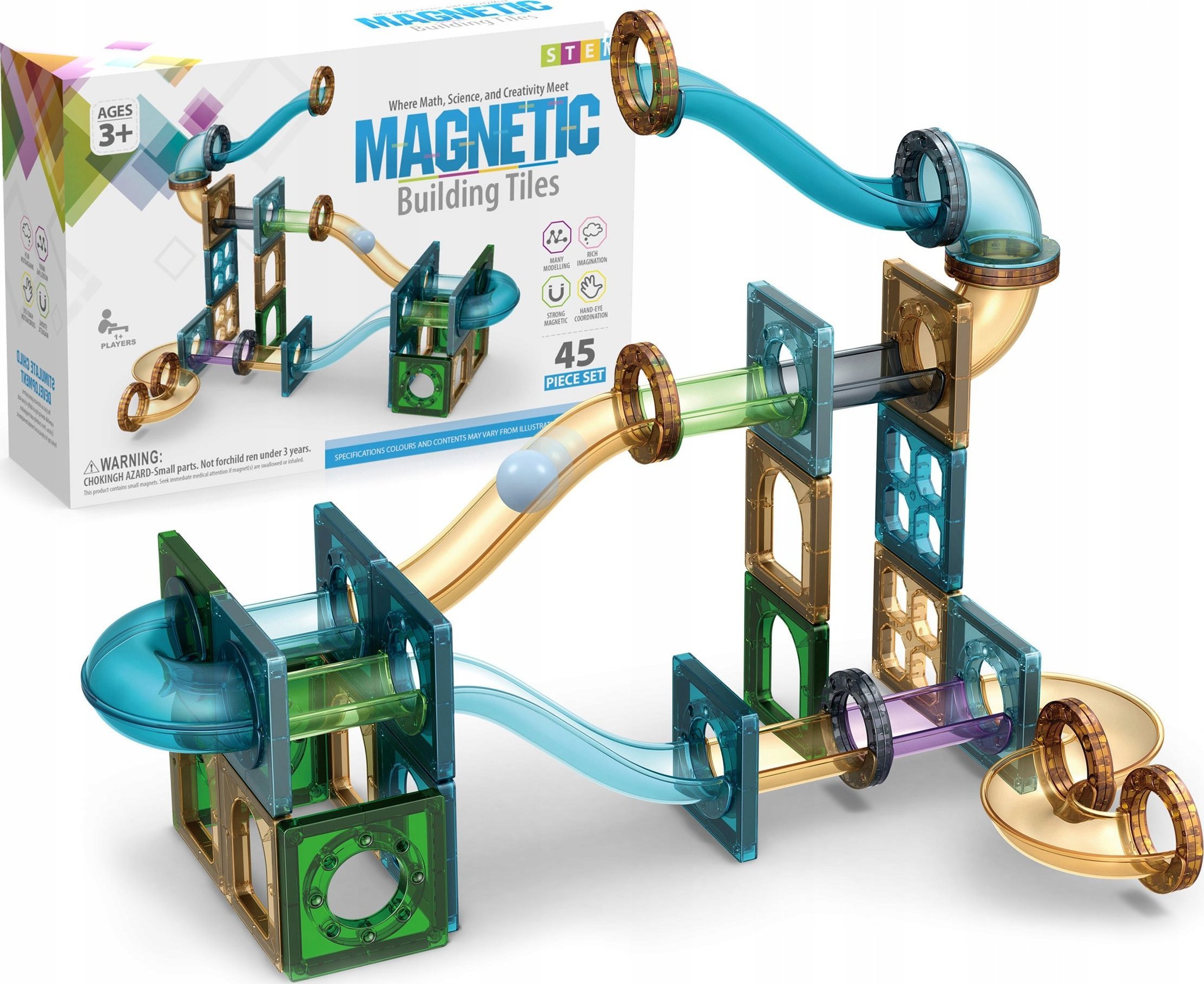 AIG Klocki Magnetyczne Panele 45 El Zestaw Tor Kulkowy