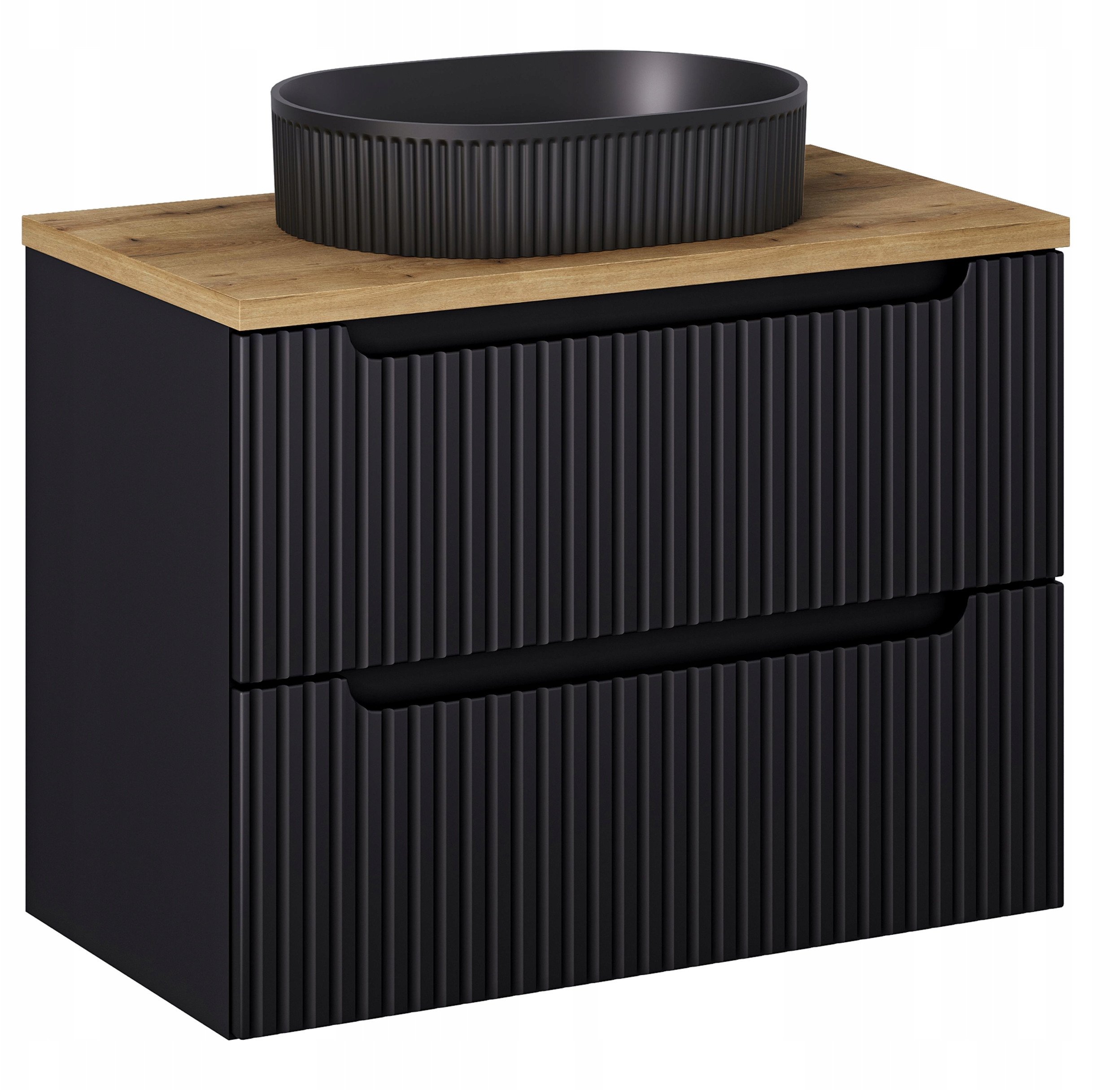 CZARNA szafka łazienkowa z szufladami NOVA BLACK z umywalką i blat OAK 80cm