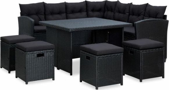 vidaXL Zestaw wypoczynkowy do ogrodu poduszki czarny rattan PE 6-cz.