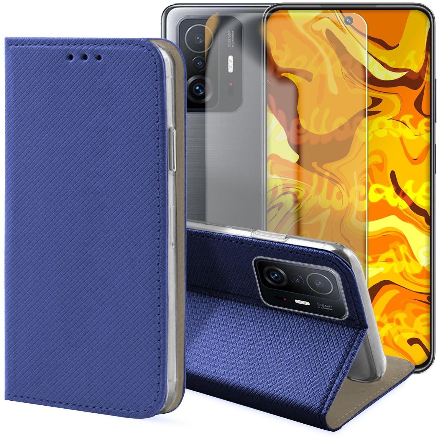 Etui z Klapką Do Xiaomi 11T / 11T Pro (Granatowe, Magnetyczne) Szkło
