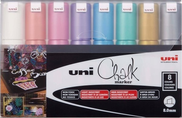 UNIBALL Uni-Ball PWE-8K, Green, Light Blue, Orange, Pink, Red, Violet, White, Yellow, Chisel, 8 pc(s)