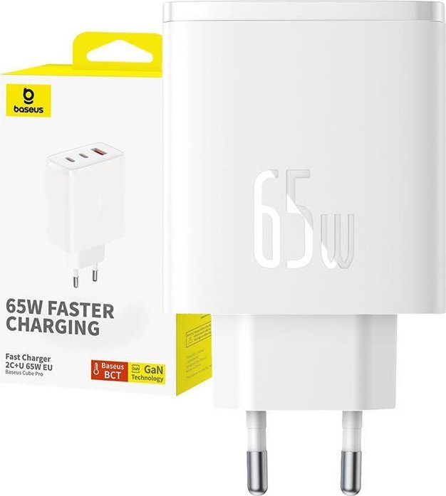 Ładowarka Baseus Ładowarka sieciowa Baseus OS-Cube Pro 2xUSB-C + USB, 65W (biała)