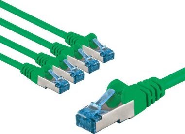 Goobay CAT 6A kabel krosowy, S/FTP (PiMF), 1 m, zielony, zestaw 5 - Długość kabla 1 m