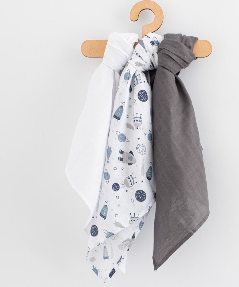 NEW BABY PIELUSZKI MUŚLINOWE 3szt 60x80cm SZARY KOSMOS 8596164158401