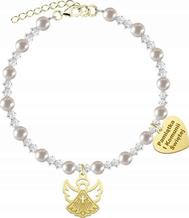 Radziszewska Jewellery I KOMUNIA ŚWIĘTA Bransoletka z Aniołkiem srebro pozłacane GRAWER GRATIS