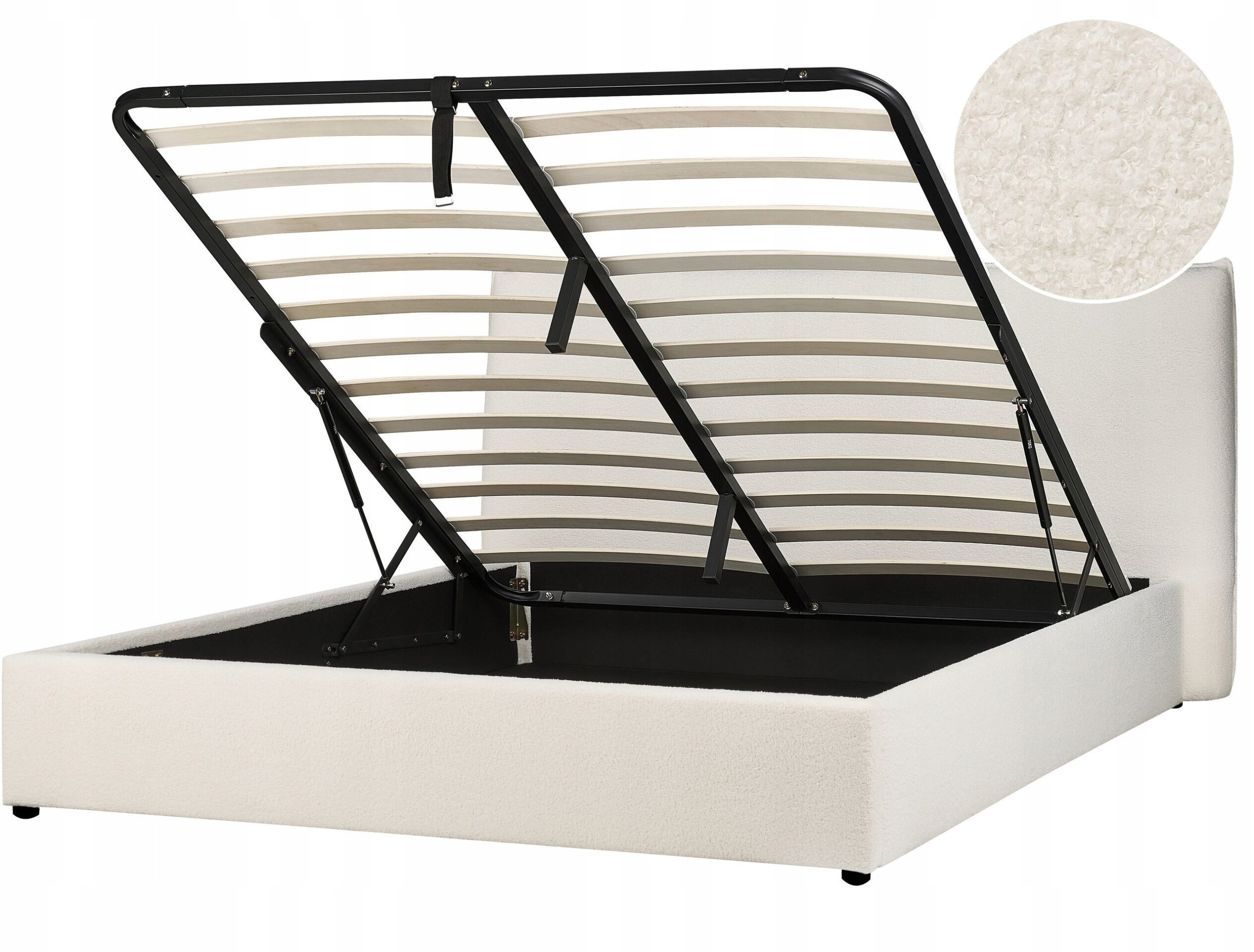 Beliani Łóżko z pojemnikiem Boucle LAVAUR 160 x 200 cm Złamana biel