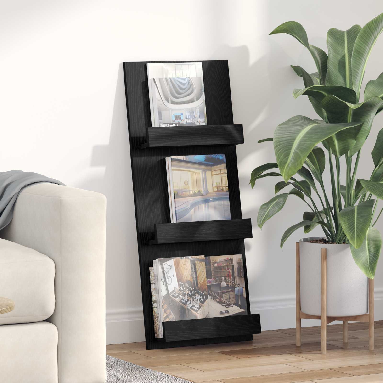 vidaXL Regał na gazety z półką Czarny Dąb 51 x 11 x 102 cm