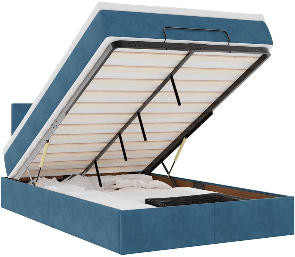 vidaXL Rama łóżka otomana z materacem, niebieska, 100x200 cm, aksamit