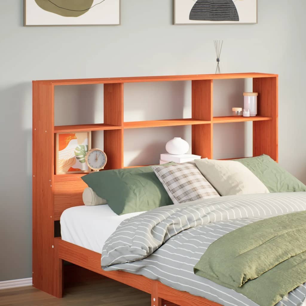 vidaXL Wezgłowie do łóżka, z półkami, woskowy brąz, 140 cm, sosnowe