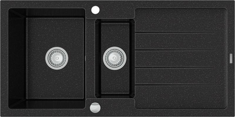 Zlewozmywak Mexen Andres granitowy 1,5-komorowy z ociekaczem 1000 x 500 mm, czarny/srebrny metalik - 6515101510-73