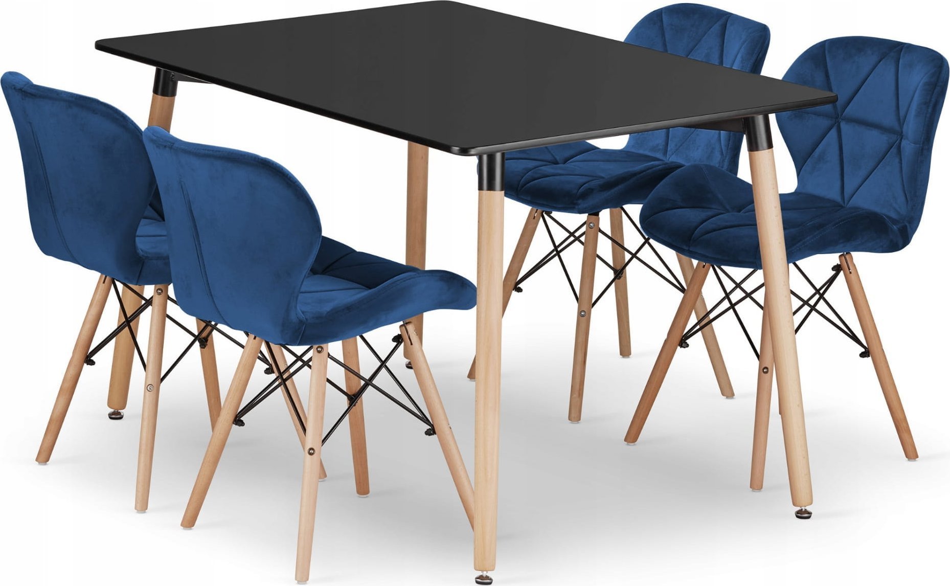 Leobert Zestaw stół prostokątny ADRIA 120x80 czarny + 4 krzesła LAGO granatowe