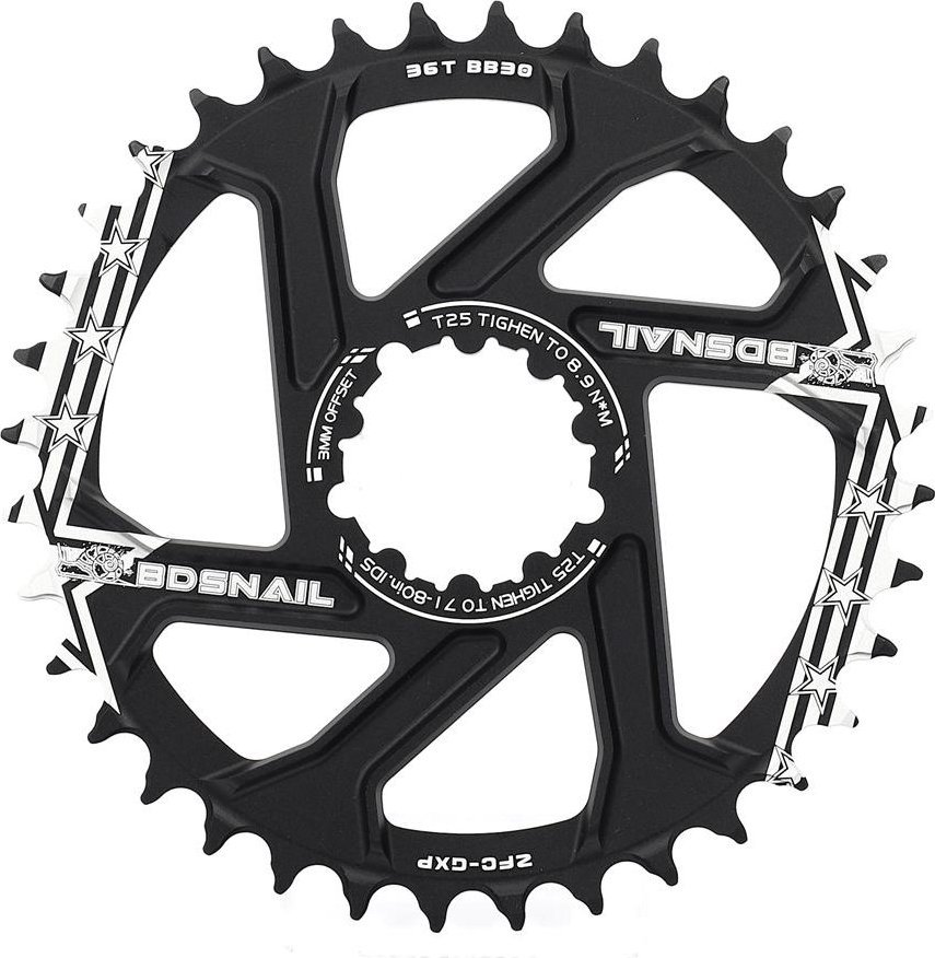 Tarcza mechanizmu korbowego SNAIL do SRAM GXP, 36T, Direct Mount, 3 mm Offset, czarna, aluminium