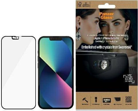 PanzerGlass E2E Microfracture iPhone 13 /13 Pro 6,1" CamSlider Swarovsky Case Friendly AntiBacterial czarny/black 2751