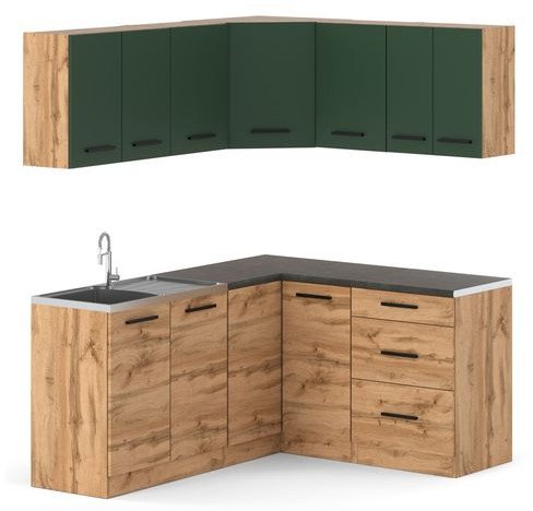 Kuchnia Nowoczesna Modułowa Blat Narożna 3.2m Wotan Butelkowa Zieleń Wotan