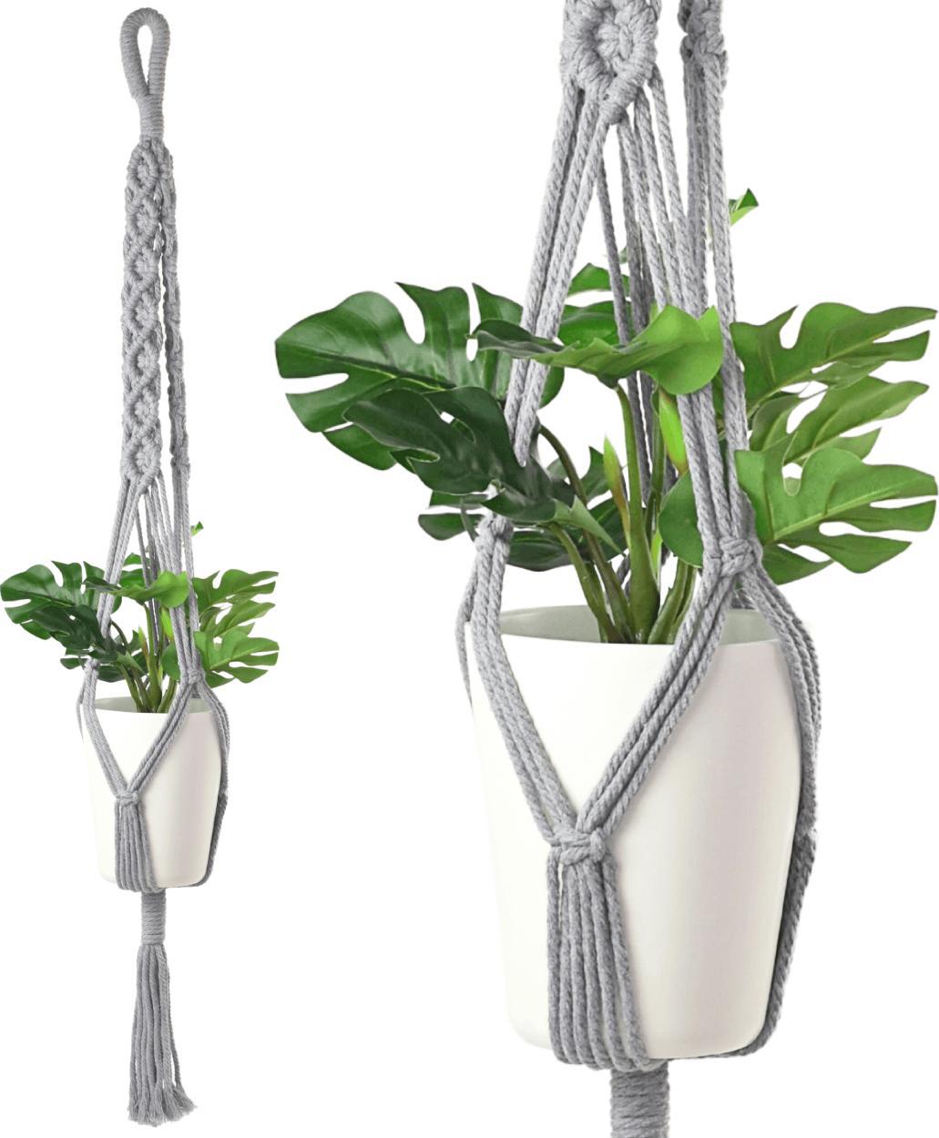 Tajemniczy ogród Makrama na doniczkę szara L
