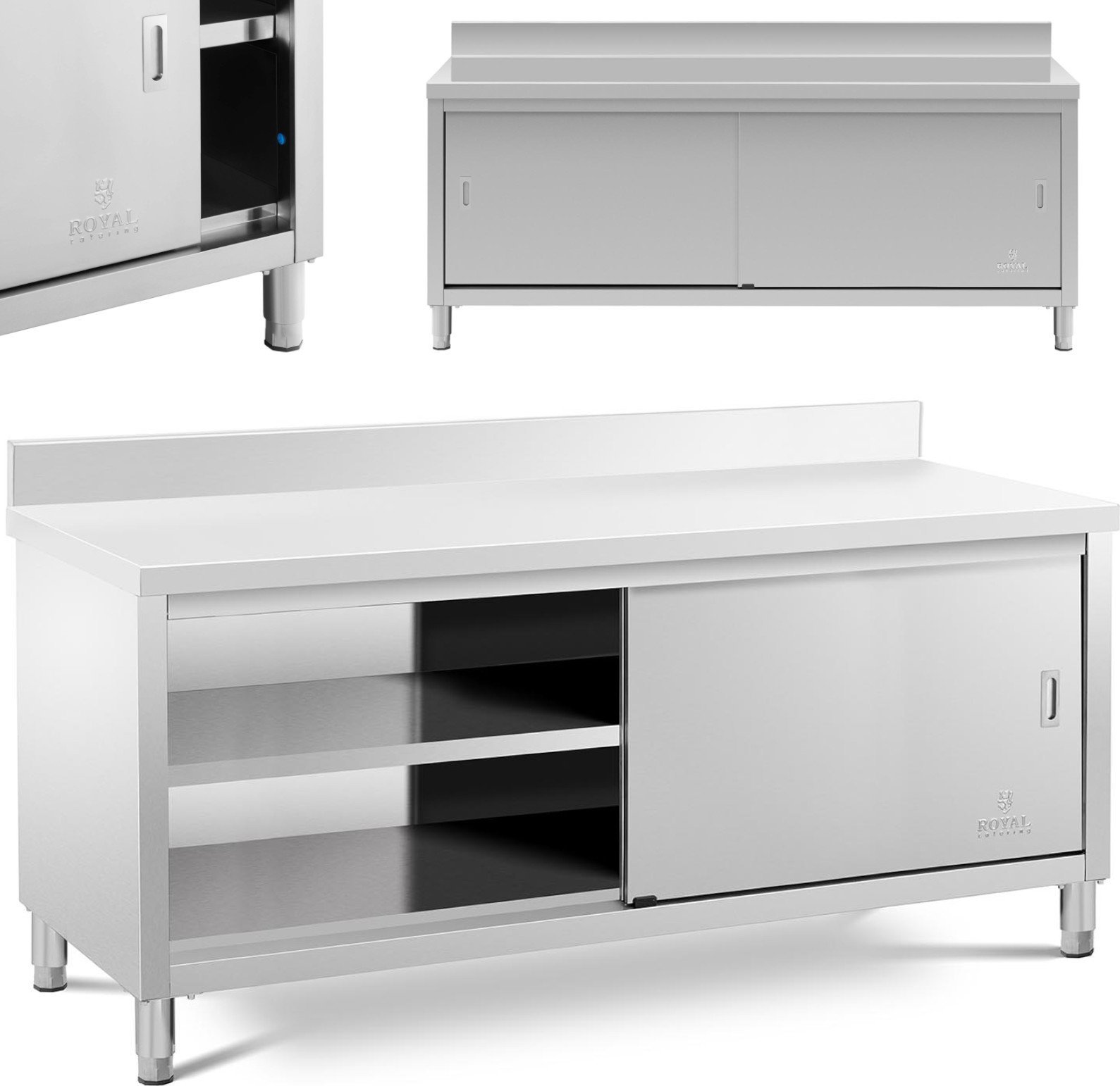 Royal Catering Szafka stojąca nierdzewna z rantem przyścienna drzwiczki suwane 200x60cm Szafka stojąca nierdzewna z rantem przyścienna drzwiczki suwan
