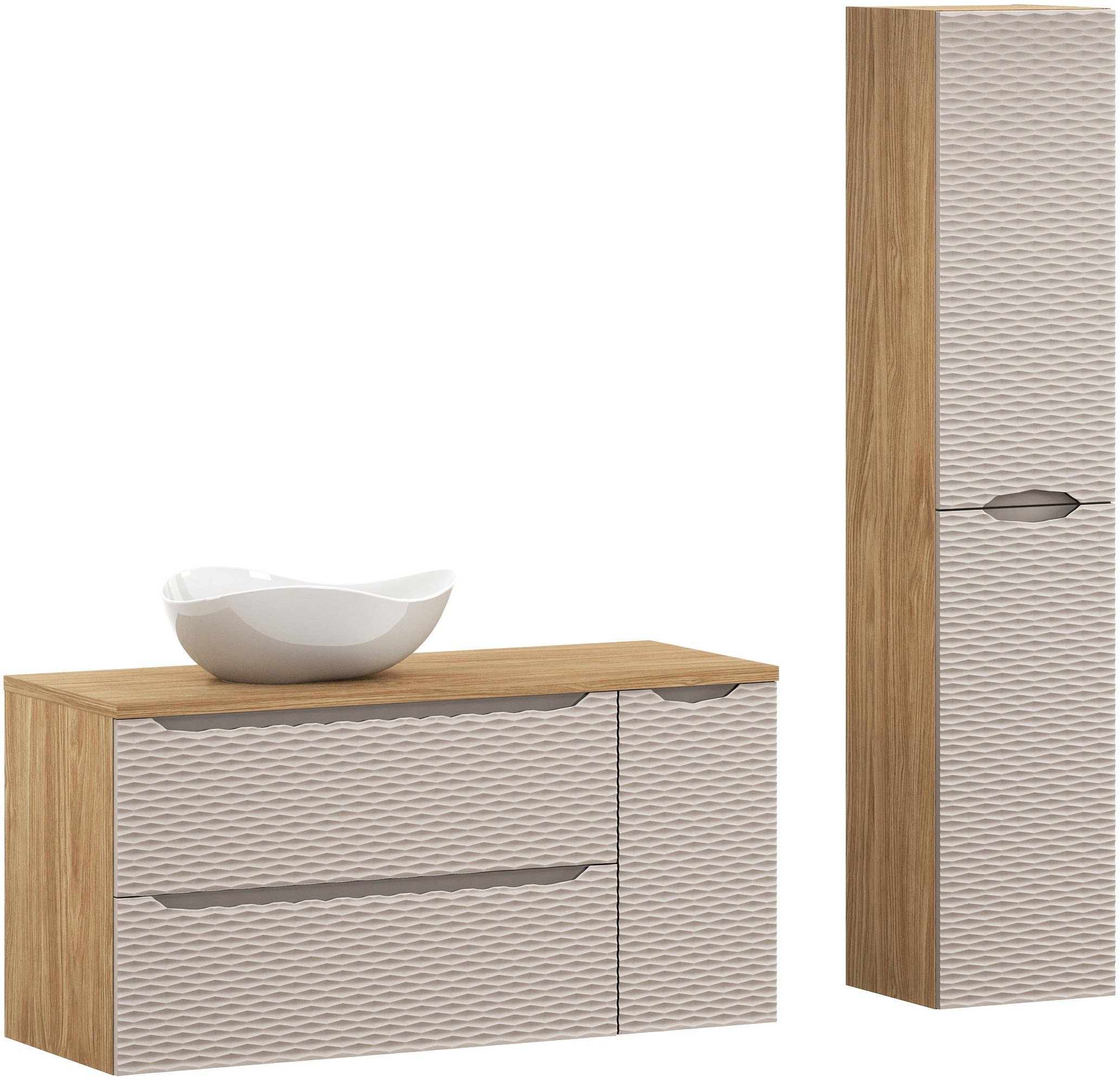 Zestaw meblowy 120cm z blatem, umywalką nablatową Cloud i szafką wysoka