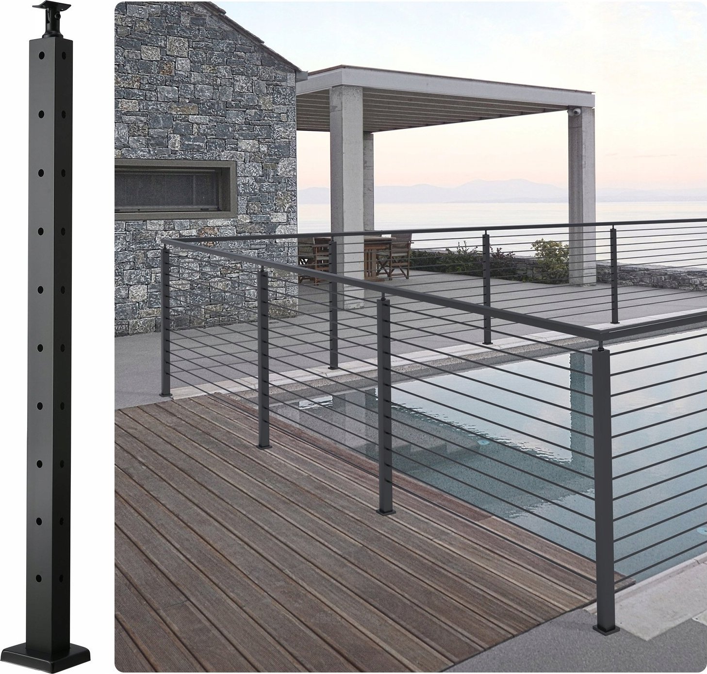 Słupek Poręczy Kablowej Czarny