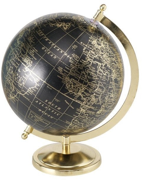 Decorative object Globe, Globe, with stand, H 31 cm, Paper, Iron powder coated, Polyresin mixed materials colour-mix