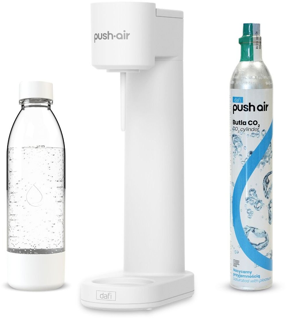 Saturator Dafi PushAir + butelka + gaz Biało-srebrny
