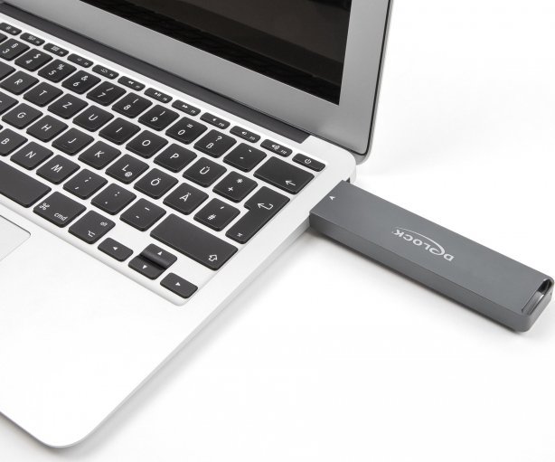 Delock DeLOCK External Enclosure M.2 NVMe PCle SSD, SATA SSD, Drive Enclosure (grey, with USB Type A connector)