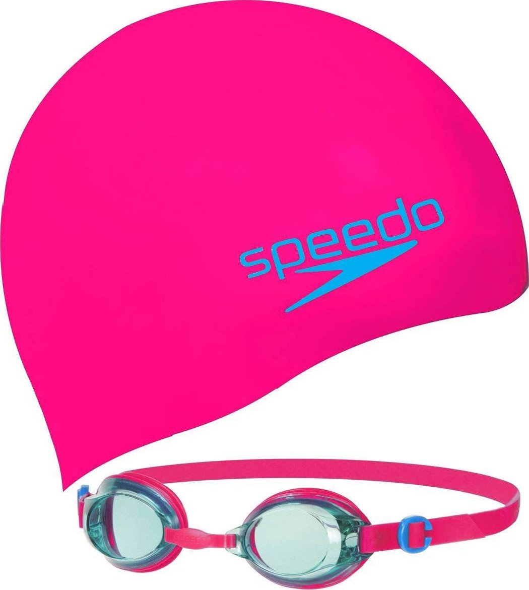Speedo Okulary Pływackie Dziecięce na Basen Speedo Jet V2 Pink + Czepek