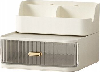 SZKATUŁKA ORGANIZER KUFEREK KOSMETYKI PĘDZLE SZUFLADA TOALETKA KREMOWA F32