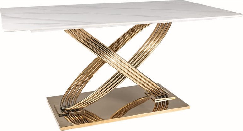 Signal Stół HERMES biały/złoty efekt marmuru ceramiczny