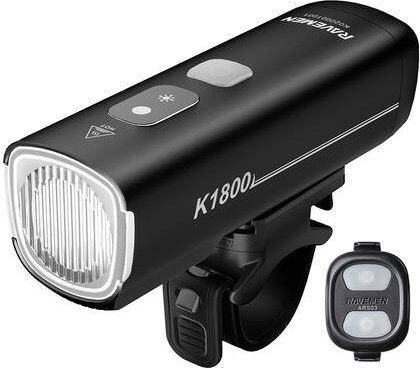 Lampka przednia Ravemen K1800 AI, czarna, 1800 lumenów, USB-C, pilot bezprzewodowy