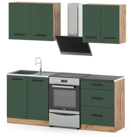 Meble Kuchenne Modułowe Zestaw Mini Mokka 200cm Wotan Butelkowa Zieleń