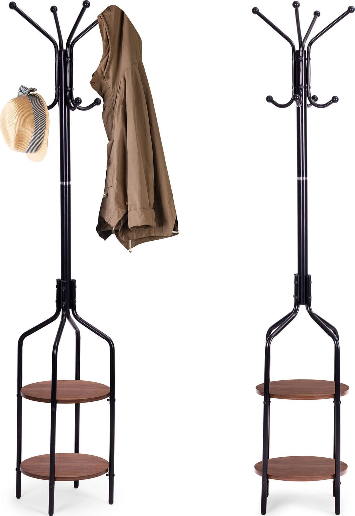 ModernHome Wieszak stojący z półkami 8 haczyków 180 cm metal czarny ModernHome