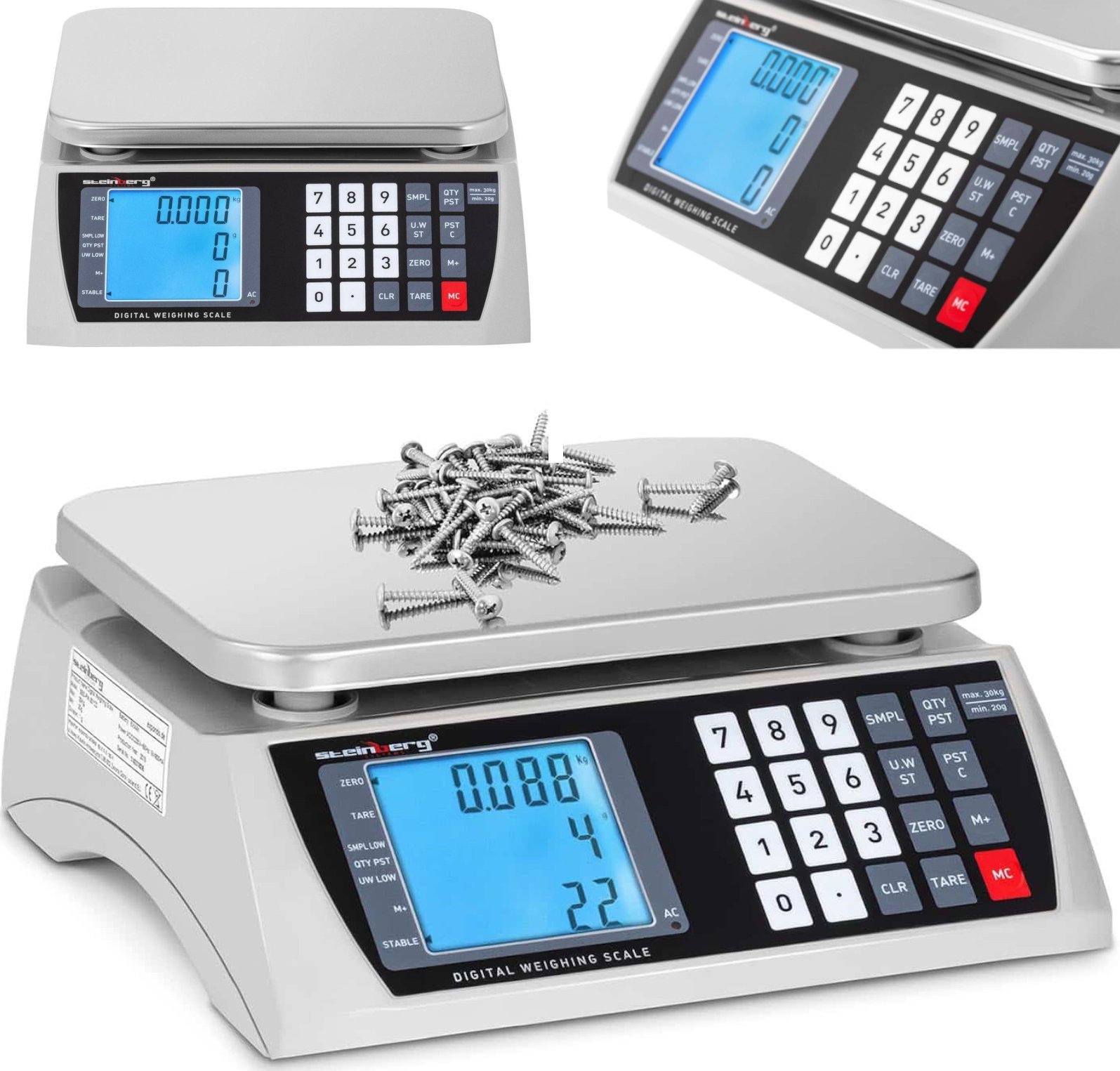 Steinberg Waga sklepowa handlowa licząca LCD 22.3 x 17.4 cm 30 kg / 1 g Waga sklepowa handlowa licząca LCD 22.3 x 17.4 cm 30 kg / 1 g