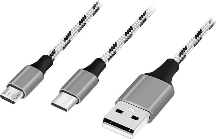 Kabel USB LogiLink USB-A - microUSB + USB-C 1.2 m Szary (CU0202)