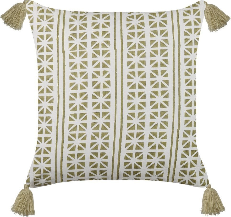 Beliani Bawełniana poduszka dekoracyjna w geometryczny wzór 45 x 45 cm zielona z białym SYRINGA!