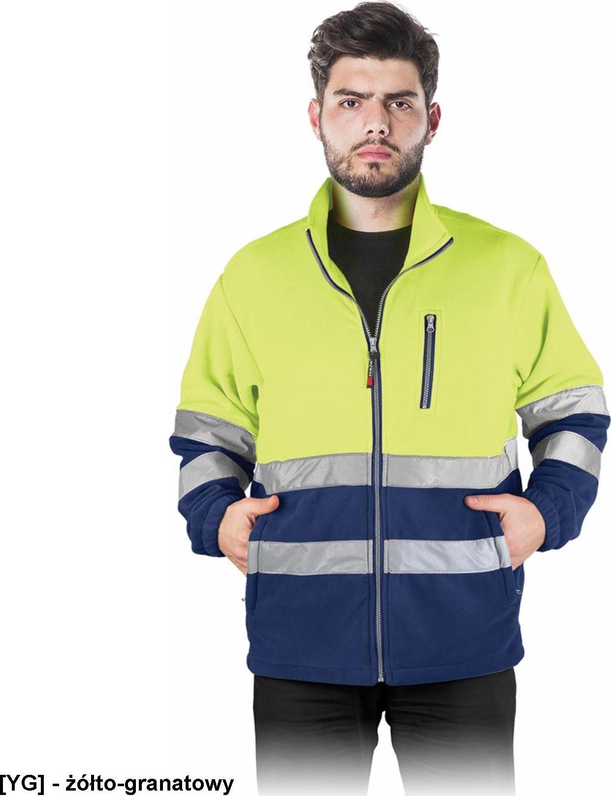 R.E.I.S. POLSTRIP - bluza polarowa z pasami odblaskowymi - żółto-granatowy 3XL