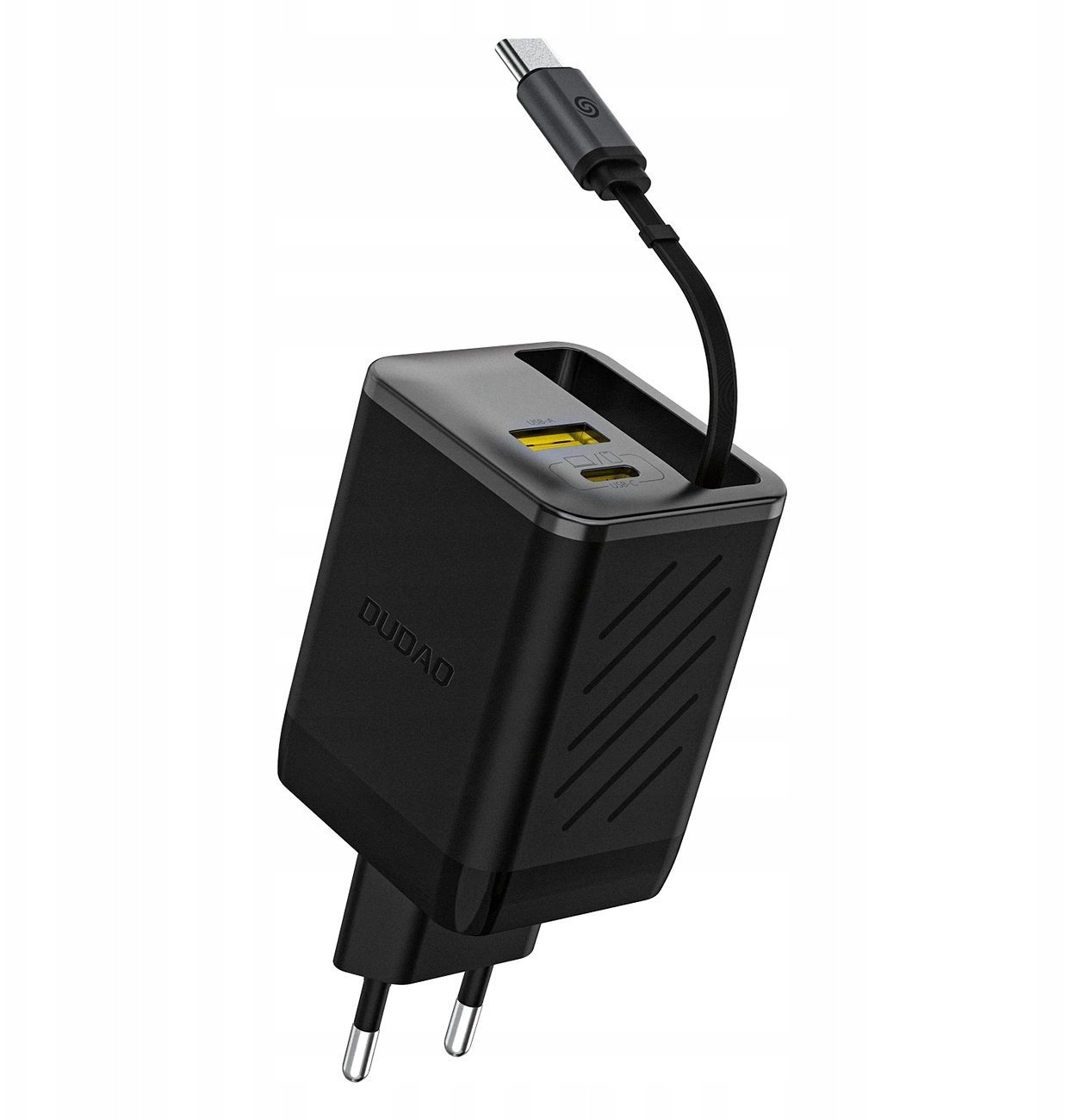 Ładowarka sieciowa Dudao A67EU GaN 67W z wbudowanym zwijanym kablem USB-C Power Delivery Quick Charge - czarna