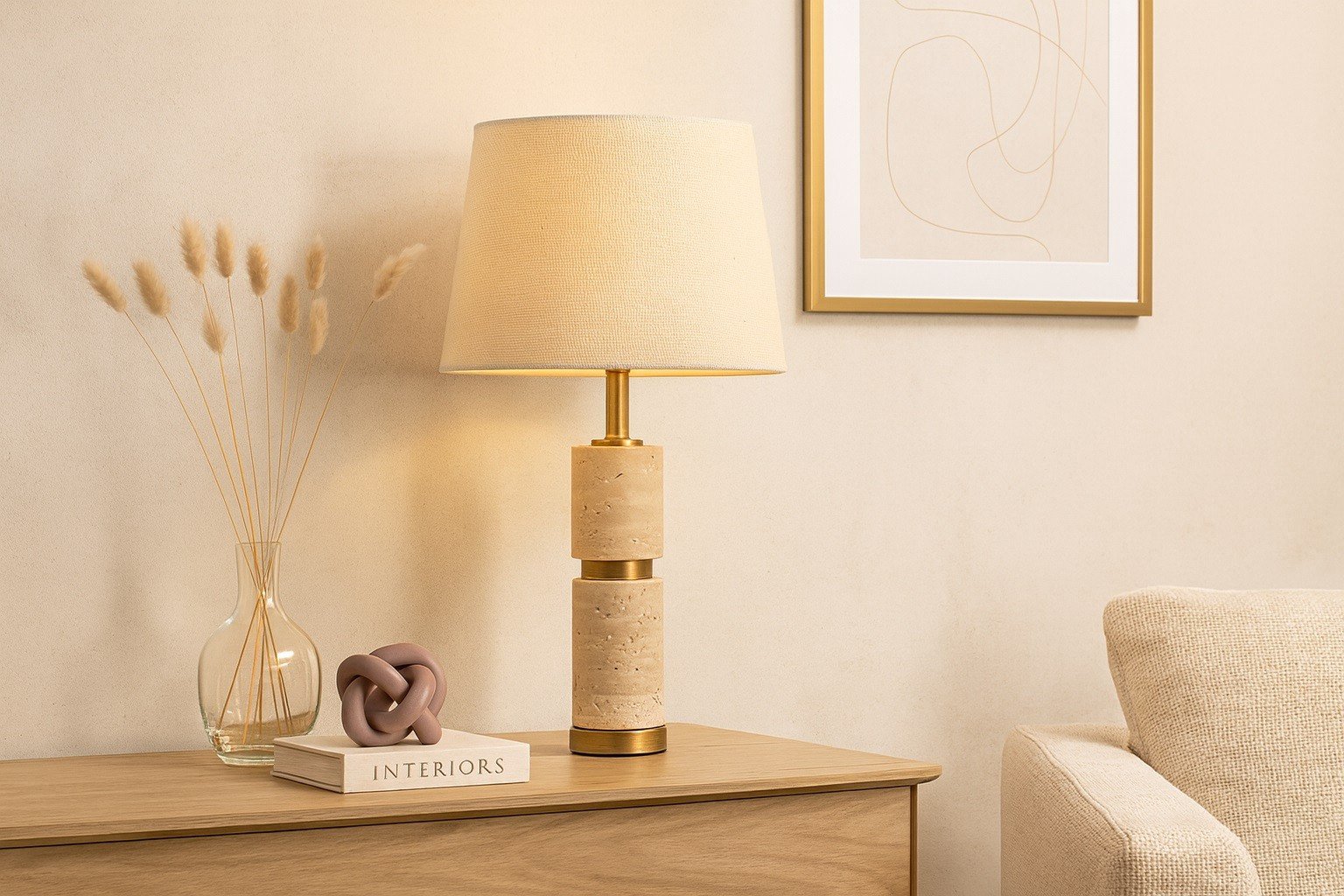 Lampa kamienna z kloszem tkaninowym AP180146