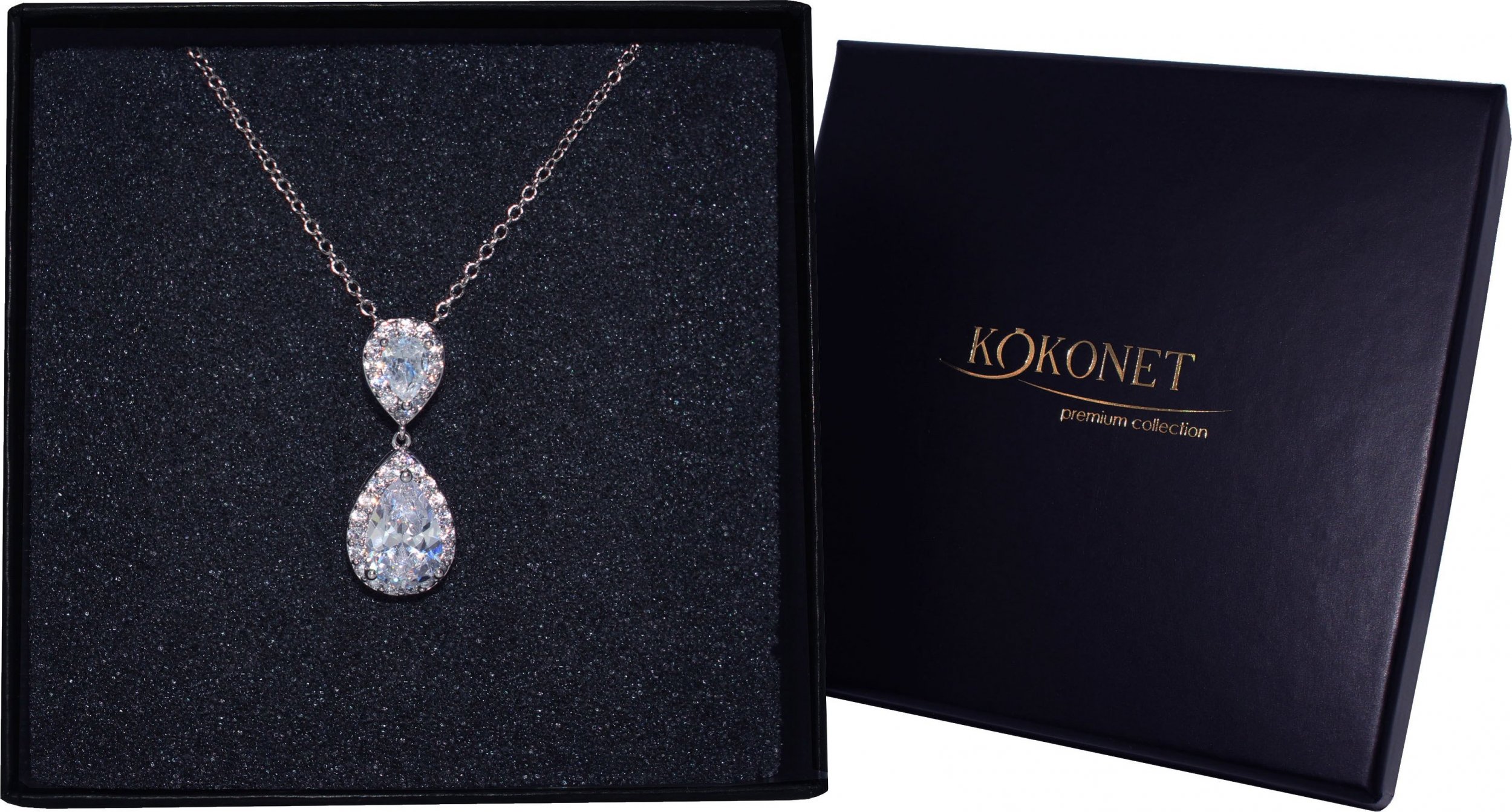 KOKONET wisior ŁEZKA ślubny z DIAMENTAMI SREBRNY długi