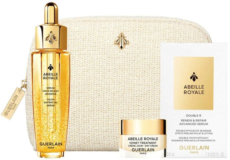 GUERLAIN Abeille Royale Age-Defying Ritual Day Cream 7ml + Youth Watery Oil Serum 30ml + Double R Renew & Repair Serum 7x0,6ml + kosmetyczka