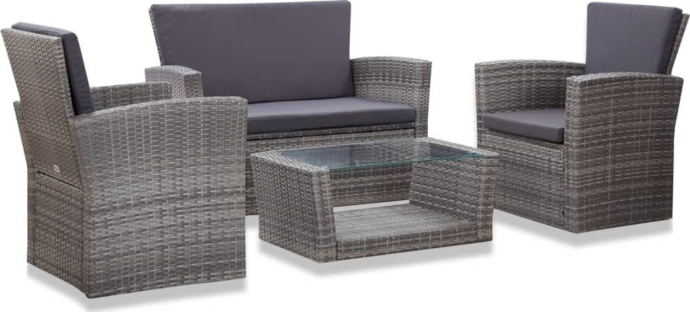 vidaXL 4 częściowy zestaw wypoczynkowy do ogrodu, poduszki, rattan PE, szary (46086)