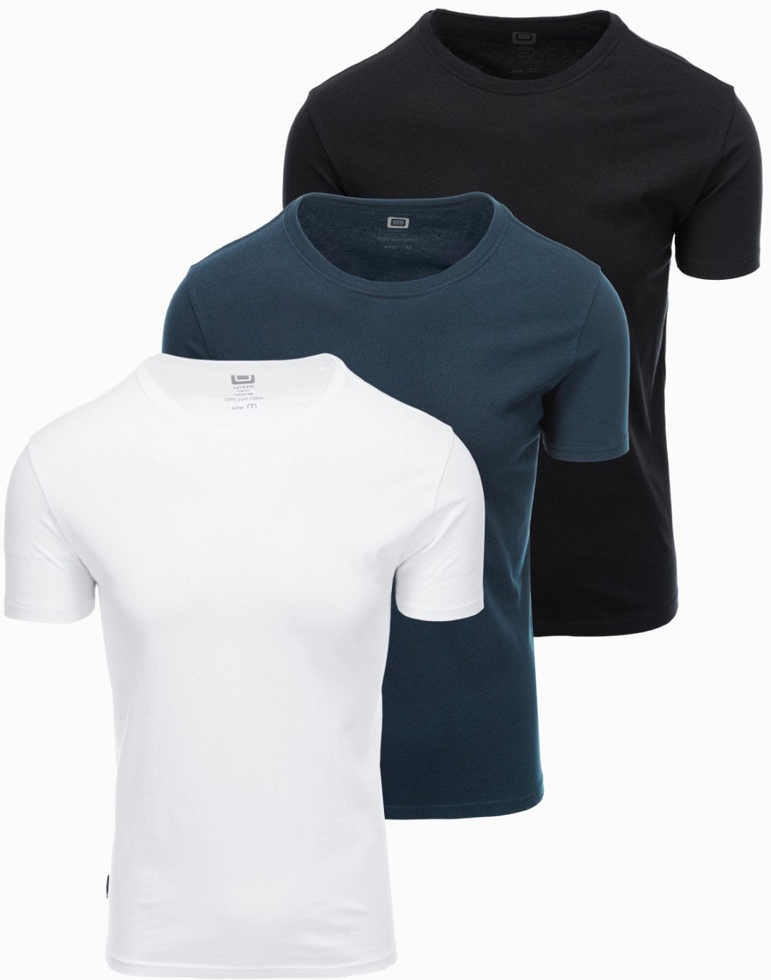 Zestaw męskich t-shirtów bawełnianych BASIC z okrągłym dekoltem czarny/biały/granatowy V1 OM-TSBS-0232 S