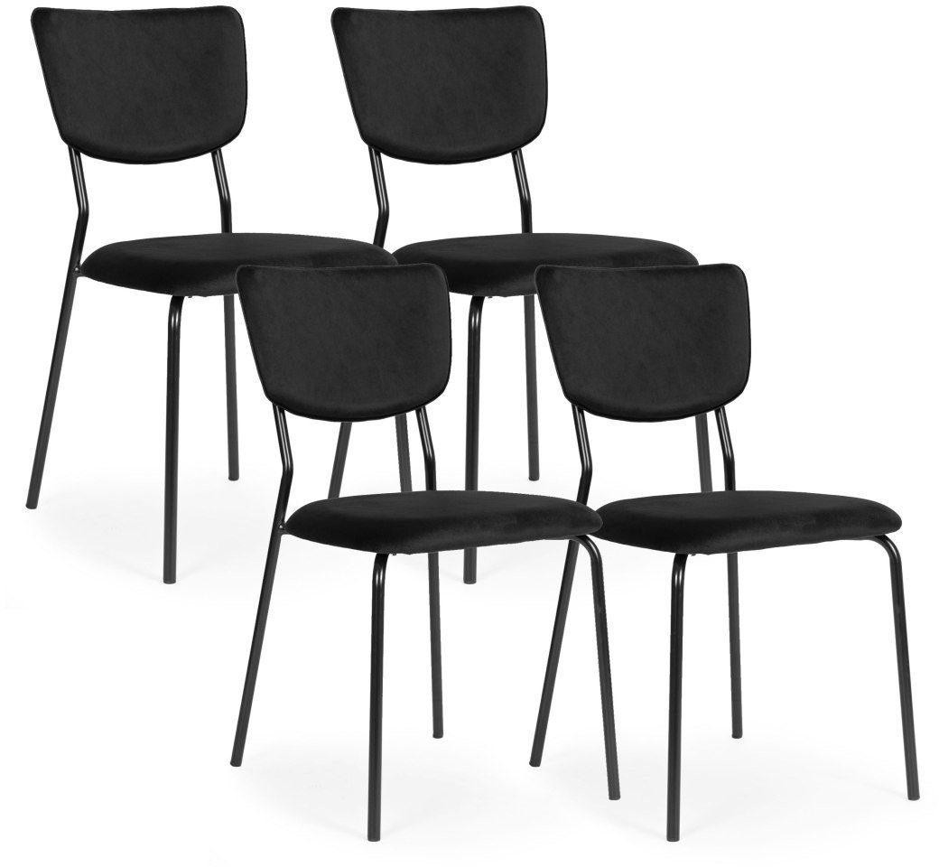 Komplet 4 krzeseł welurowych do jadalni i salonu czarne ModernHome EDUKAMP