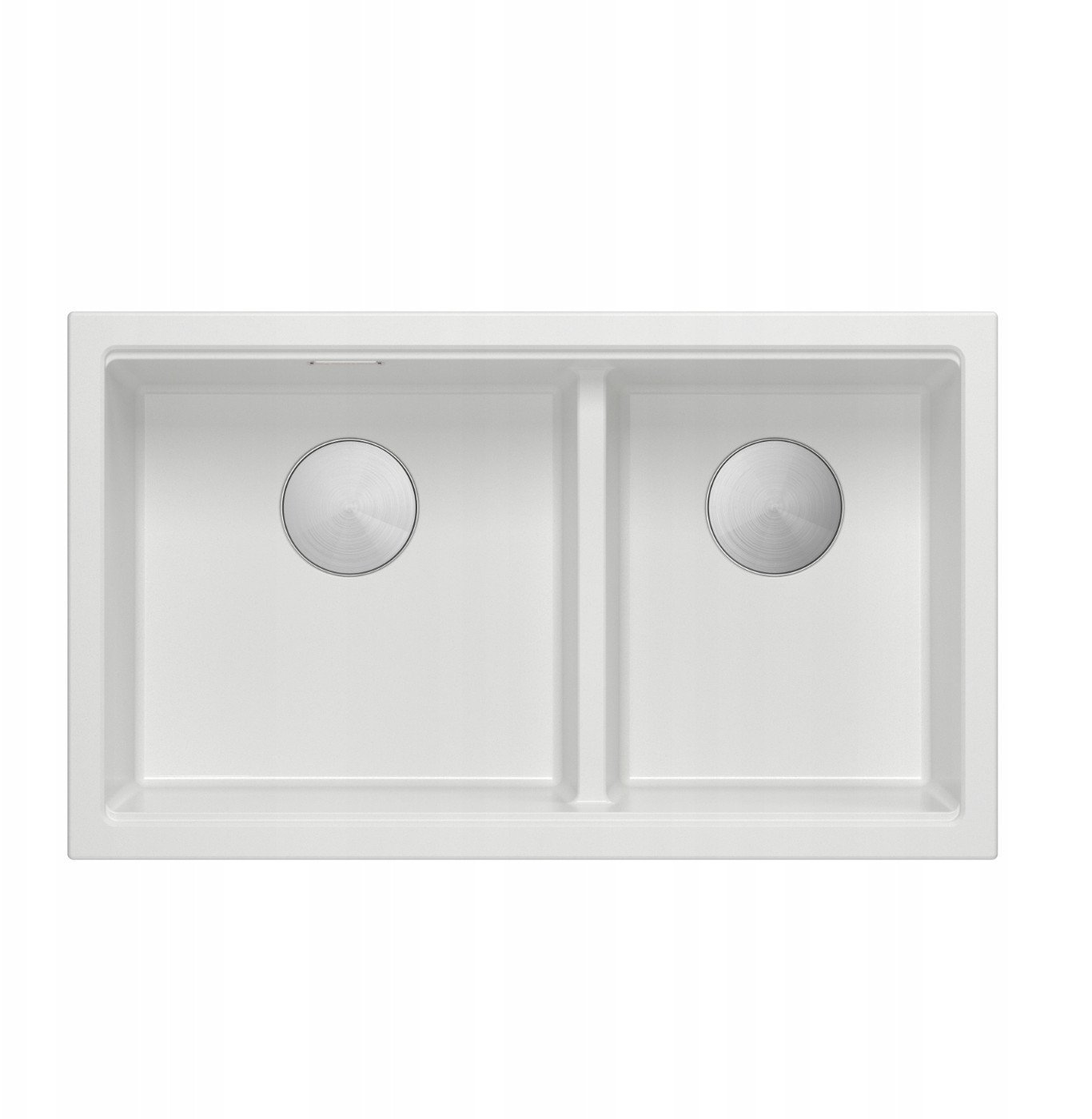 QUADRON | LOGAN 120 | granitowy zlewozmywak kuchenny BIAŁY + STAL | wymiar: 76 x 45 x 23,5 cm | 2-komorowy wpuszczany | podbudowa szafki od: 80 cm