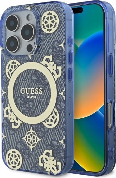Guess Guess GUHMP16XH4PYEEB iPhone 16 Pro Max 6.9" blue/blue hardcase IML Peony On 4G Background MagSafe